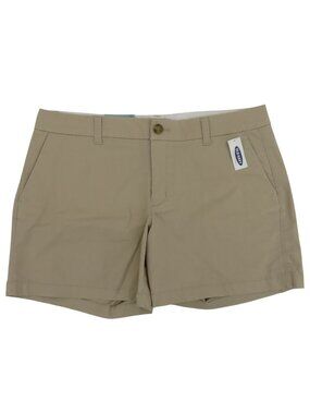 Old Navy Women 10 Beige Flat Front Khaki Chino Shorts 5in Inseam Pockets NEW